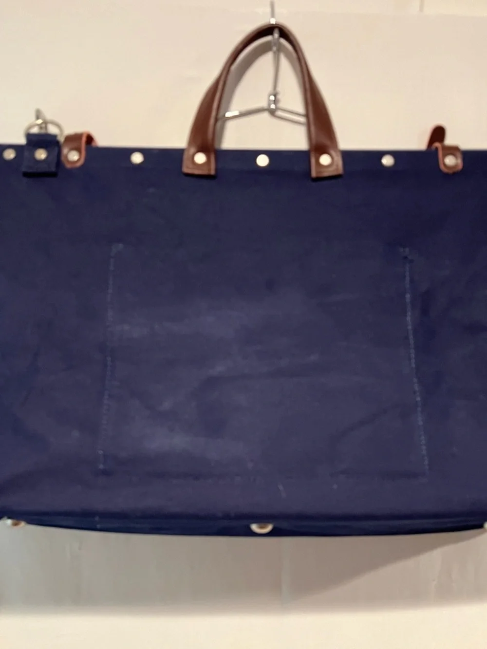 Line & Trade Navy Canvas Duffel with Brown Leather Trim Shoulder Strap Handles
